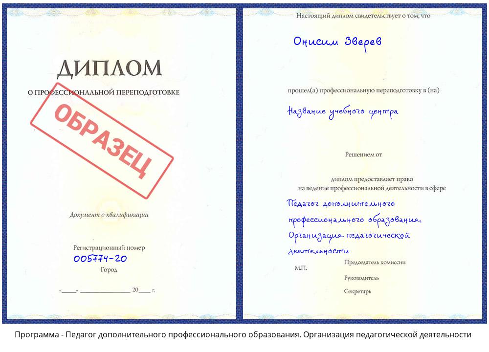 Педагог дополнительного профессионального образования. Организация педагогической деятельности Лесосибирск