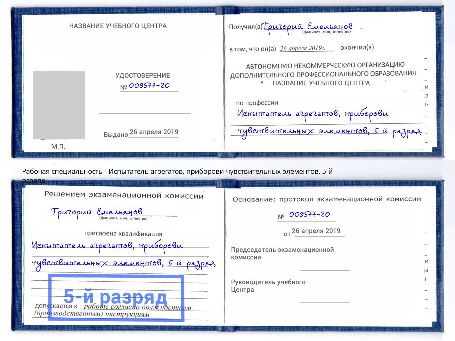 корочка 5-й разряд Испытатель агрегатов, приборови чувствительных элементов Лесосибирск