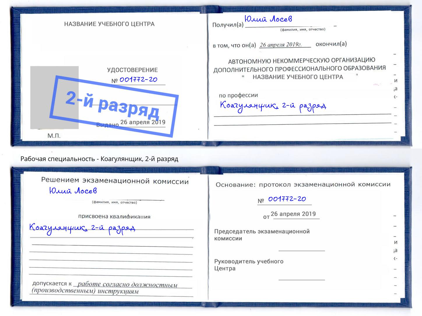 корочка 2-й разряд Коагулянщик Лесосибирск