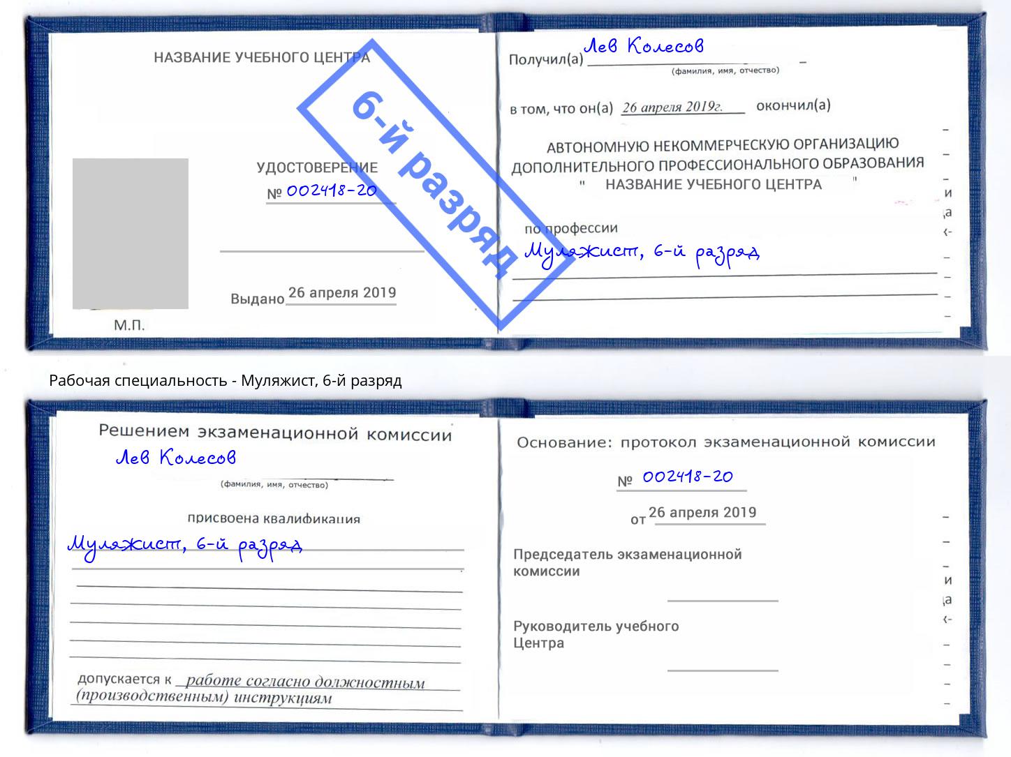 корочка 6-й разряд Муляжист Лесосибирск