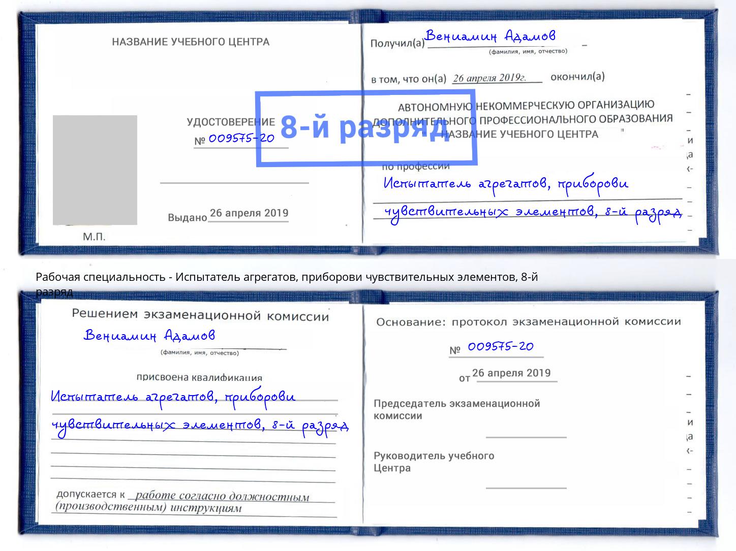 корочка 8-й разряд Испытатель агрегатов, приборови чувствительных элементов Лесосибирск